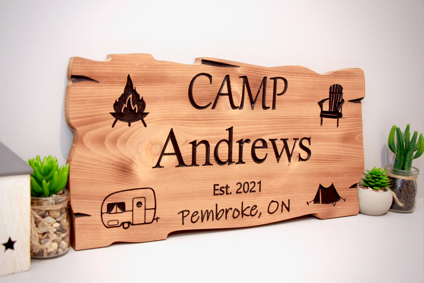 Panneau en bois personnalisé | Sculpté | Chalet | Maison | Camp | Ferme | Cabane | Lac | Plage | Jardin | Numéro | Arrière-cour | Terrasse | Piscine