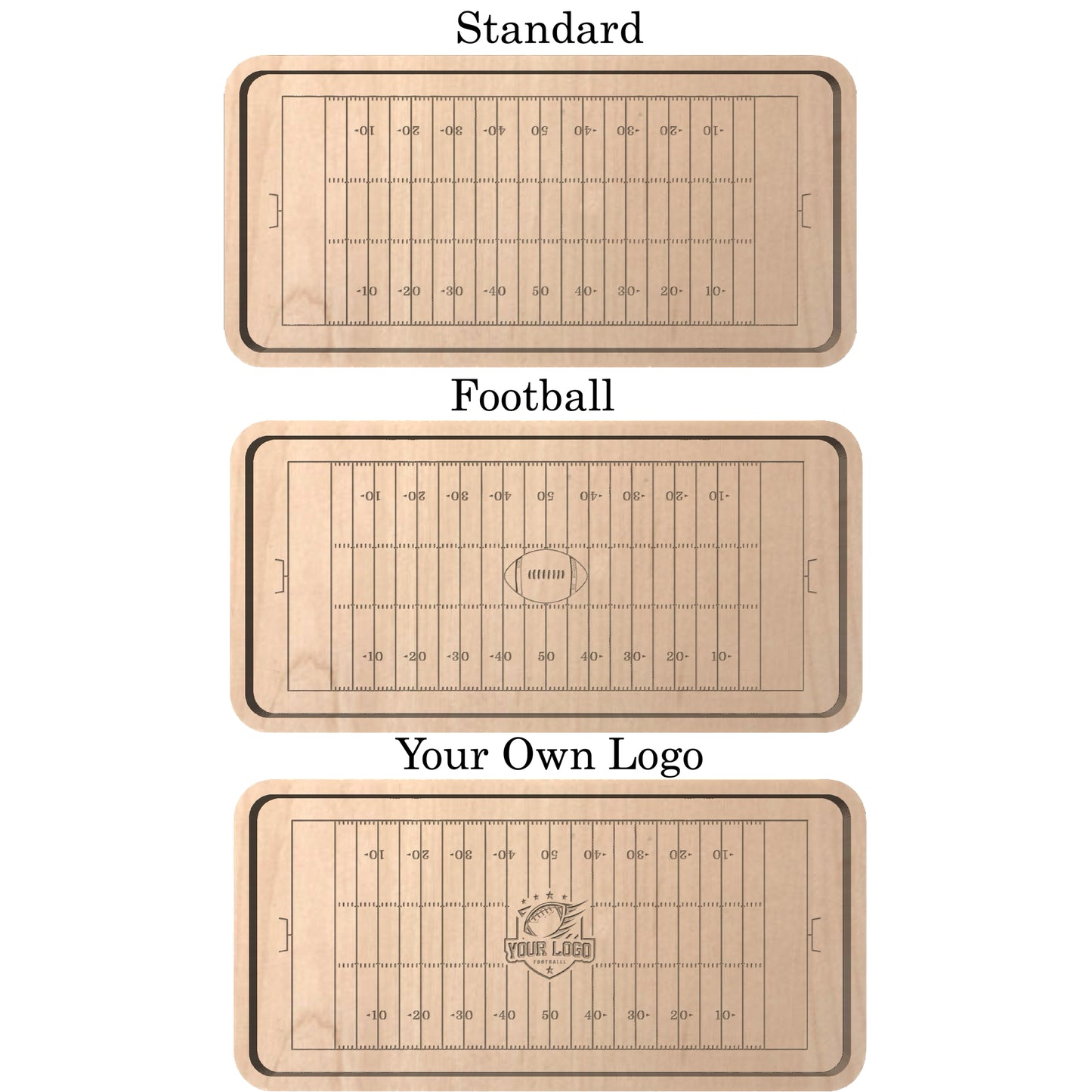 American Football Field Shape Hardwood Catchall Tray | Trivet | Serving Board | Charcuterie | Personalized | Logo | Maple | Cherry | Walnut