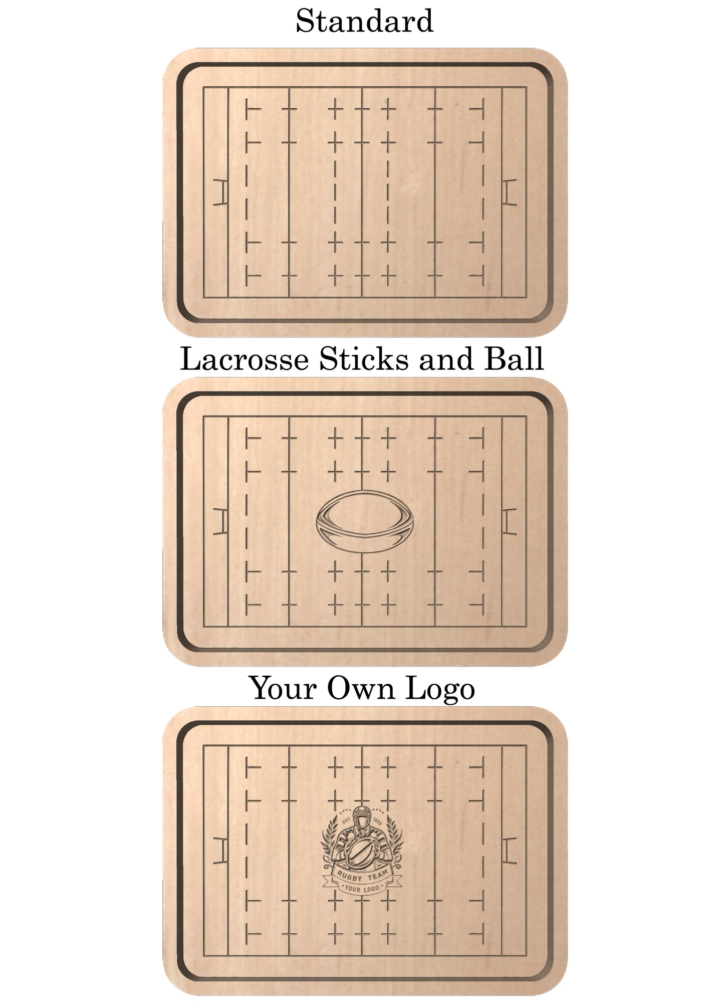 Rugby Union Pitch Shape Hardwood | Trivet | Catchall Tray | Serving Board | Charcuterie | Personalized | Maple | Cherry | Walnut | Logo