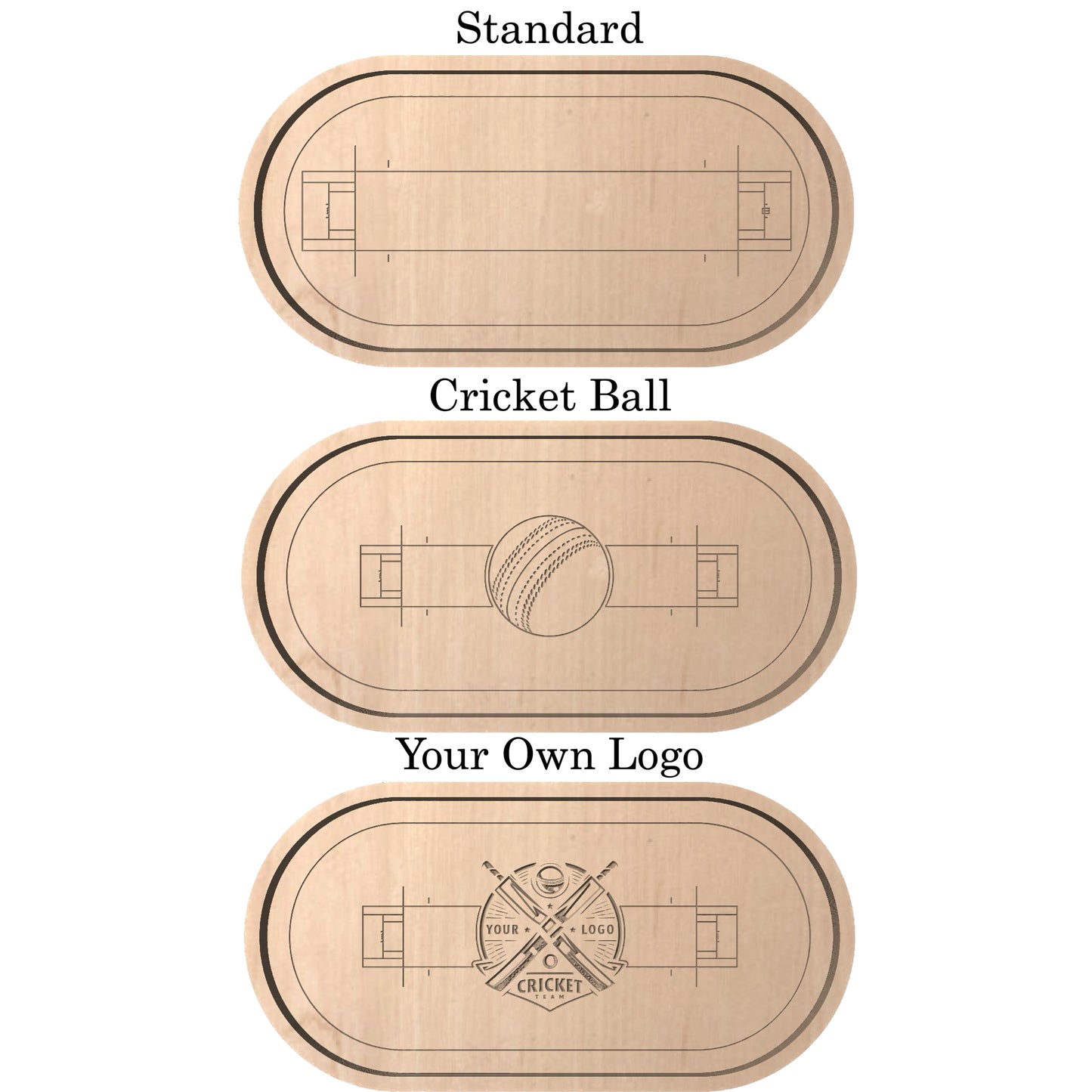 Cricket Pitch Shape Hardwood Catchall Tray | Trivet | Serving Board | Charcuterie | Own Logo | Maple | Cherry | Walnut | Custom | Personalized | Cricket Field