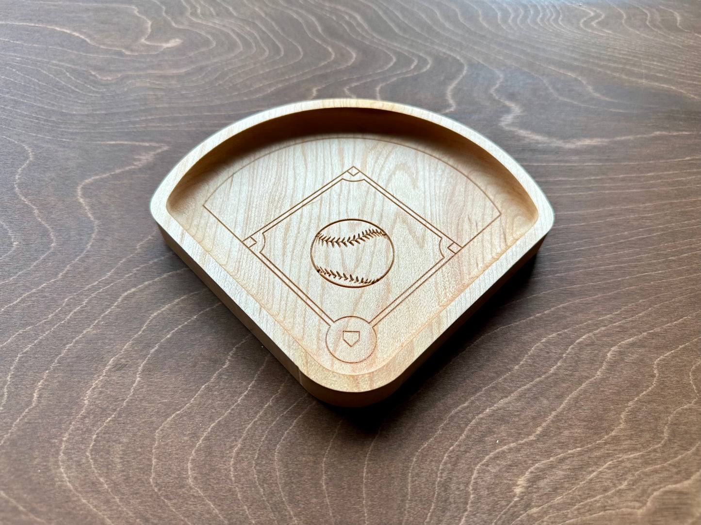 Baseball Diamond Shape Hardwood Catchall Tray | Trivet | Serving Board | Charcuterie | Personalized | Logo | Maple | Cherry | Walnut | Baseball Field