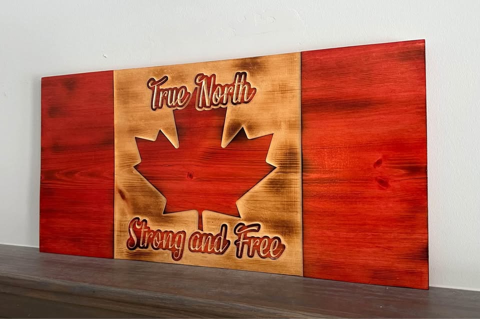 True North Strong And Free Wooden Canada Flag | 22.5 x 11.25 - Ready to Ship