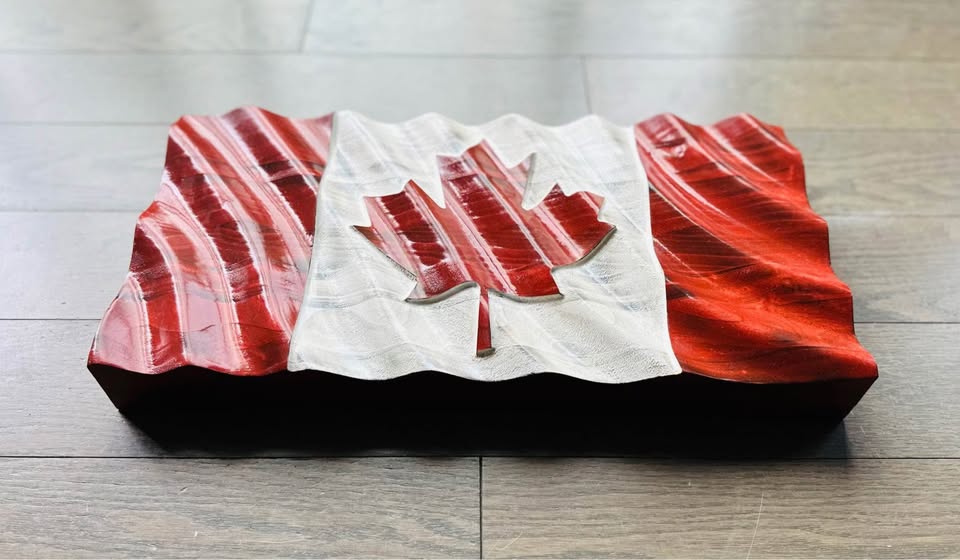 Wavy Wooden Canada Flag | Red & White | 18.5” x 9.25” | Ready to Ship