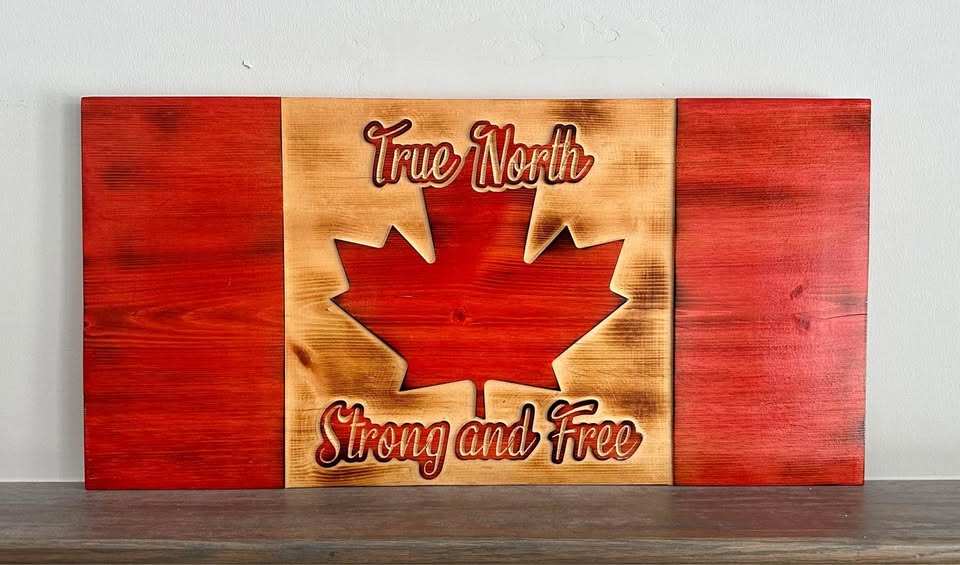 True North Strong And Free Wooden Canada Flag | 22.5 x 11.25 - Ready to Ship
