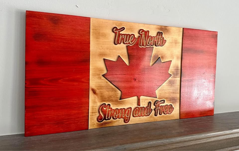 True North Strong And Free Wooden Canada Flag | 22.5 x 11.25 - Ready to Ship
