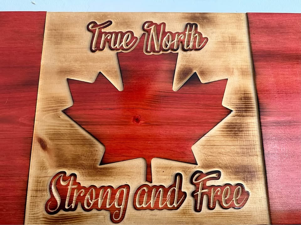 True North Strong And Free Wooden Canada Flag | 22.5 x 11.25 - Ready to Ship