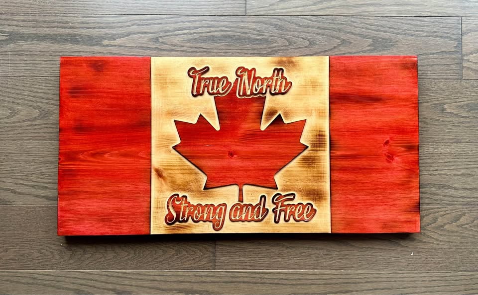 True North Strong And Free Wooden Canada Flag | 22.5 x 11.25 - Ready to Ship