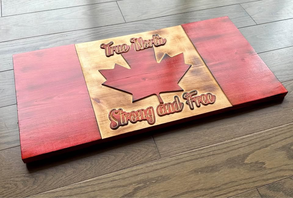 True North Strong And Free Wooden Canada Flag | 22.5 x 11.25 - Ready to Ship
