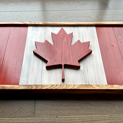 3D Wooden Canada Flags | Red & White with Natural Frame | 29" x 15" | Ready to Ship
