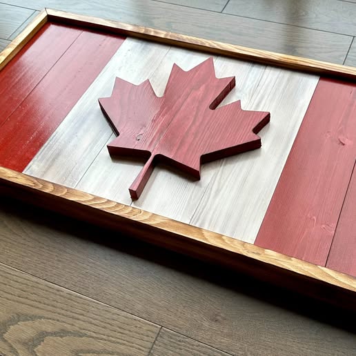 3D Wooden Canada Flags | Red & White with Natural Frame | 29" x 15" | Ready to Ship