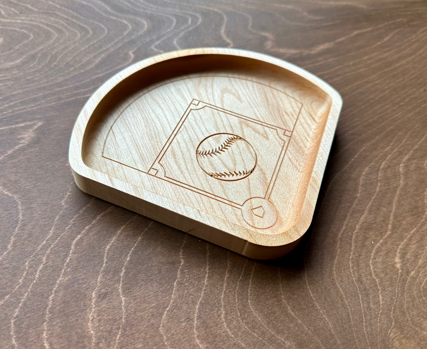Baseball Diamond Shape Hardwood Catchall Tray | Trivet | Serving Board | Charcuterie | Personalized | Logo | Maple | Cherry | Walnut | Baseball Field