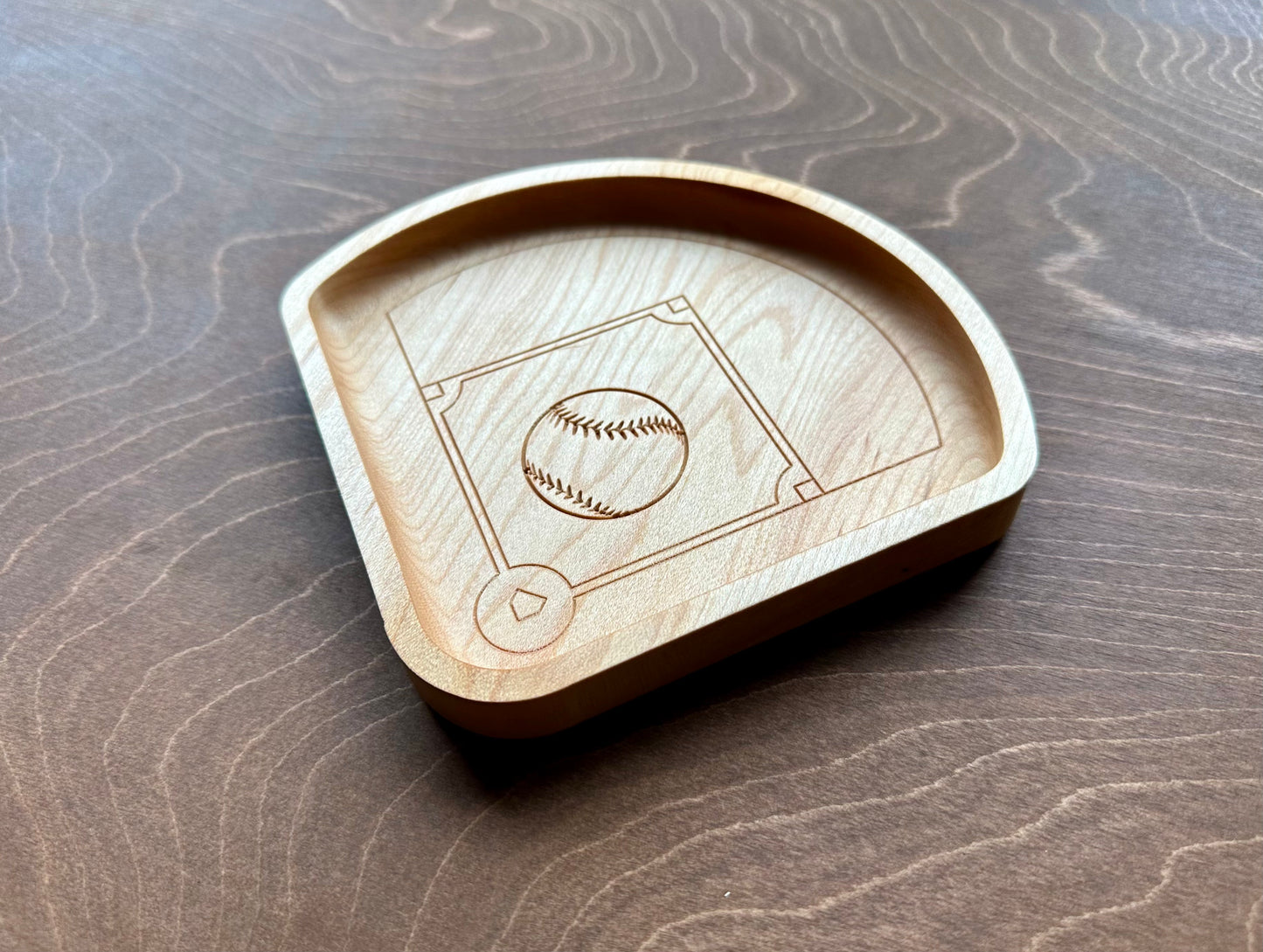Baseball Diamond Shape Hardwood Catchall Tray | Trivet | Serving Board | Charcuterie | Personalized | Logo | Maple | Cherry | Walnut | Baseball Field