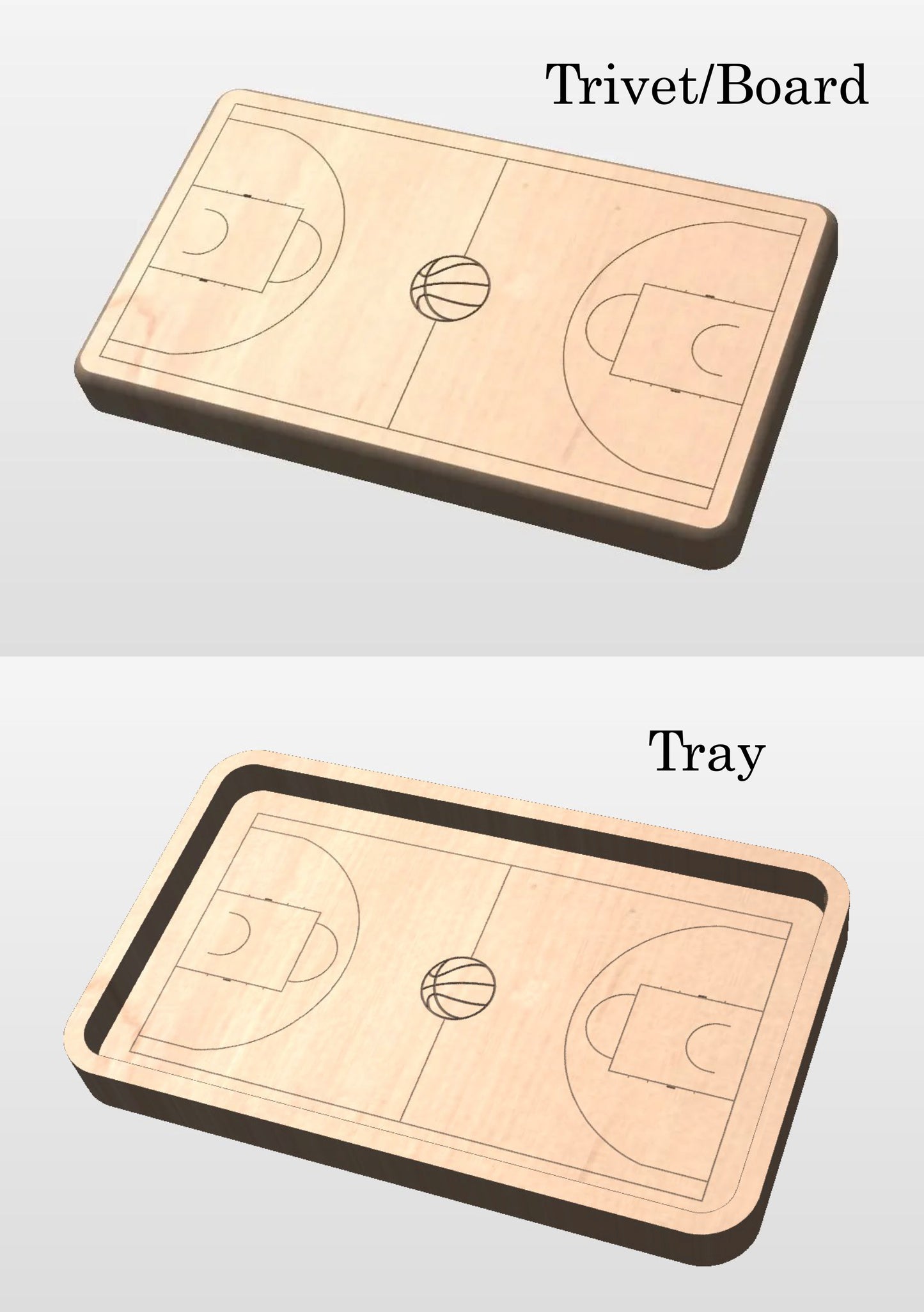 Basketball Court Shape Hardwood Catchall Tray | Trivet | Serving Board | Charcuterie | Personalized | Maple | Cherry | Walnut | Logo
