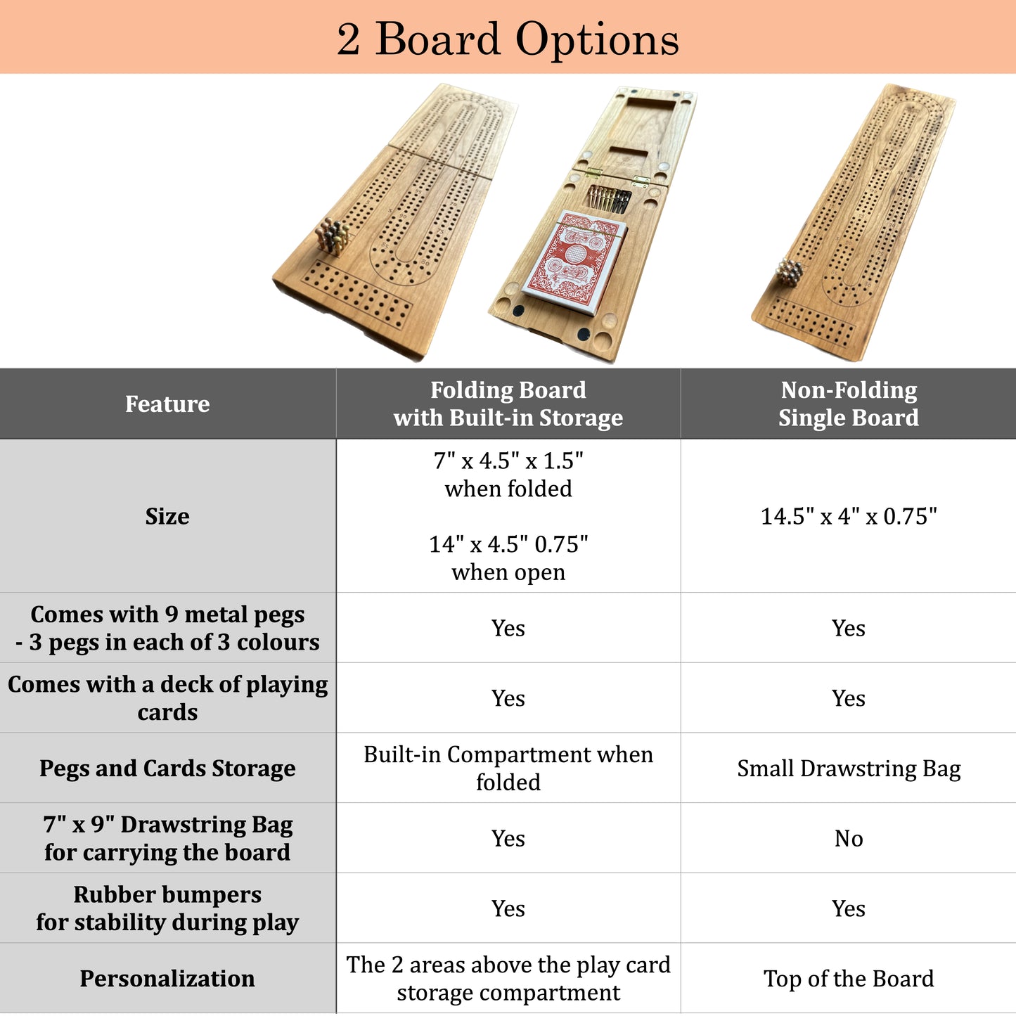 Jeu de cribbage classique | Pliable | Format voyage | Portable | Rangement intégré | Piquets métalliques | Personnalisé | Votre logo | Bois dur de qualité supérieure