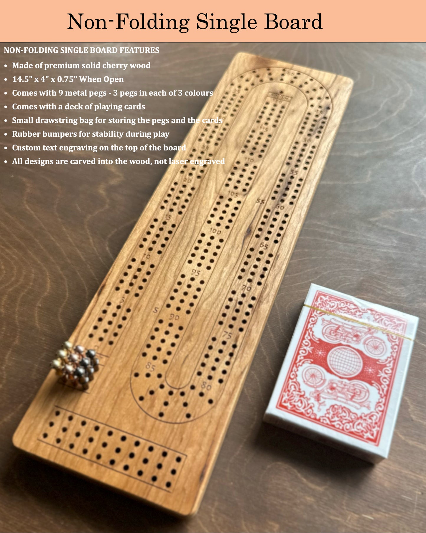 Jeu de cribbage classique | Pliable | Format voyage | Portable | Rangement intégré | Piquets métalliques | Personnalisé | Votre logo | Bois dur de qualité supérieure