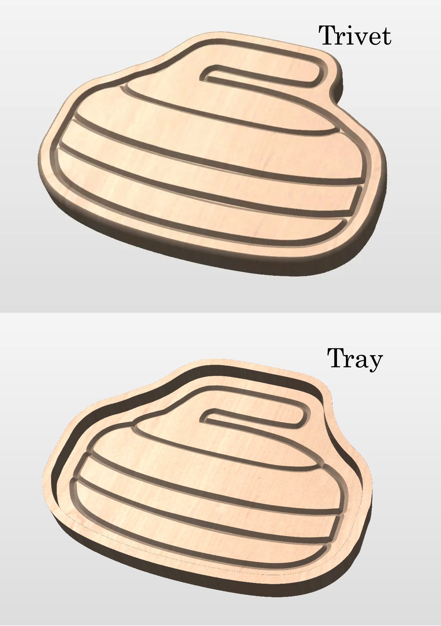 Curling Stone Shape Hardwood Tray | Trivet | Personalized | Catchall Tray | Serving Board | Charcuterie | Maple | Cherry | Walnut