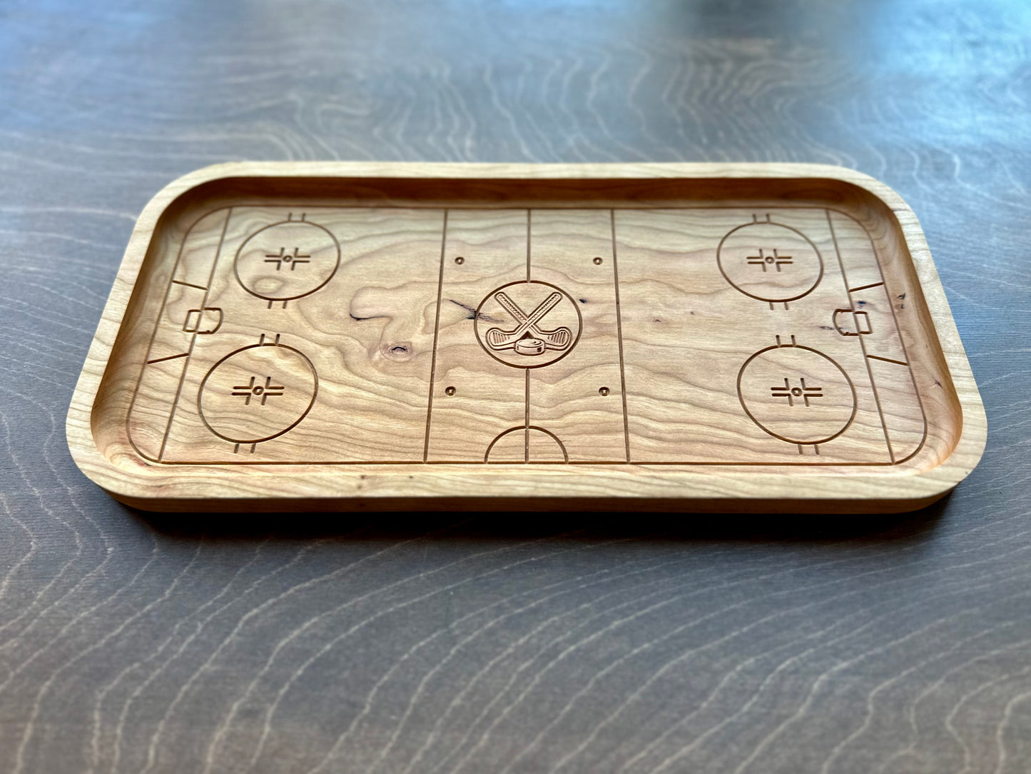 Hockey Rink Shape Hardwood Catchall Tray | Trivet | Serving Board | Charcuterie | Own Logo | Maple | Cherry | Walnut | Custom | Personalized