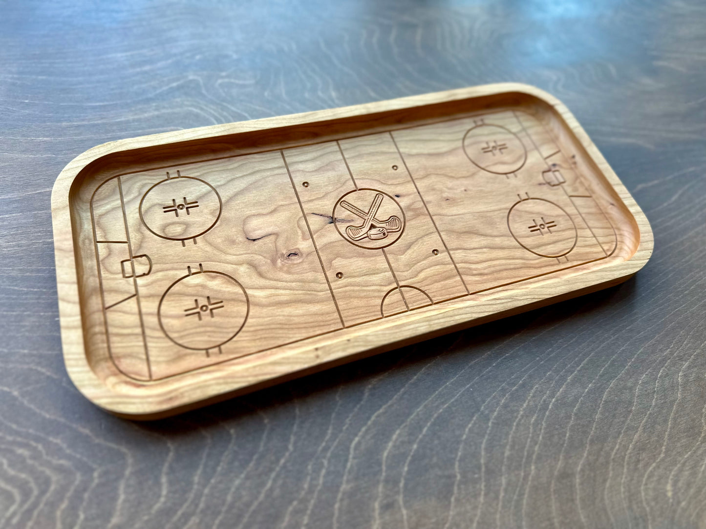 Hockey Rink Shape Hardwood Catchall Tray | Trivet | Serving Board | Charcuterie | Own Logo | Maple | Cherry | Walnut | Custom | Personalized