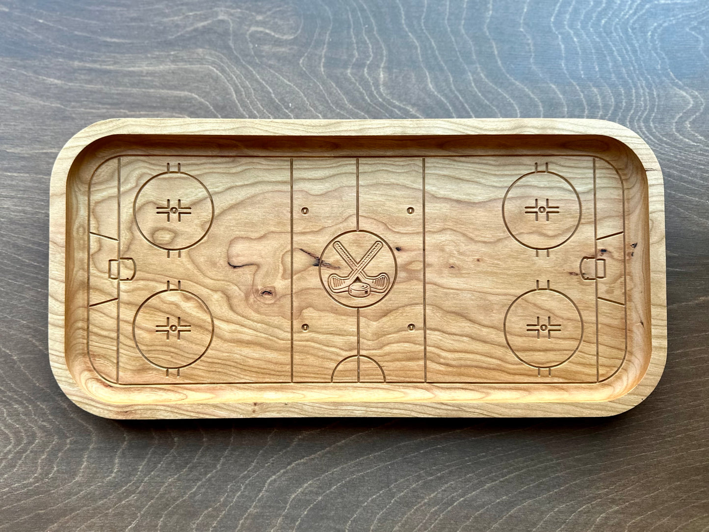 Hockey Rink Shape Hardwood Catchall Tray | Trivet | Serving Board | Charcuterie | Own Logo | Maple | Cherry | Walnut | Custom | Personalized