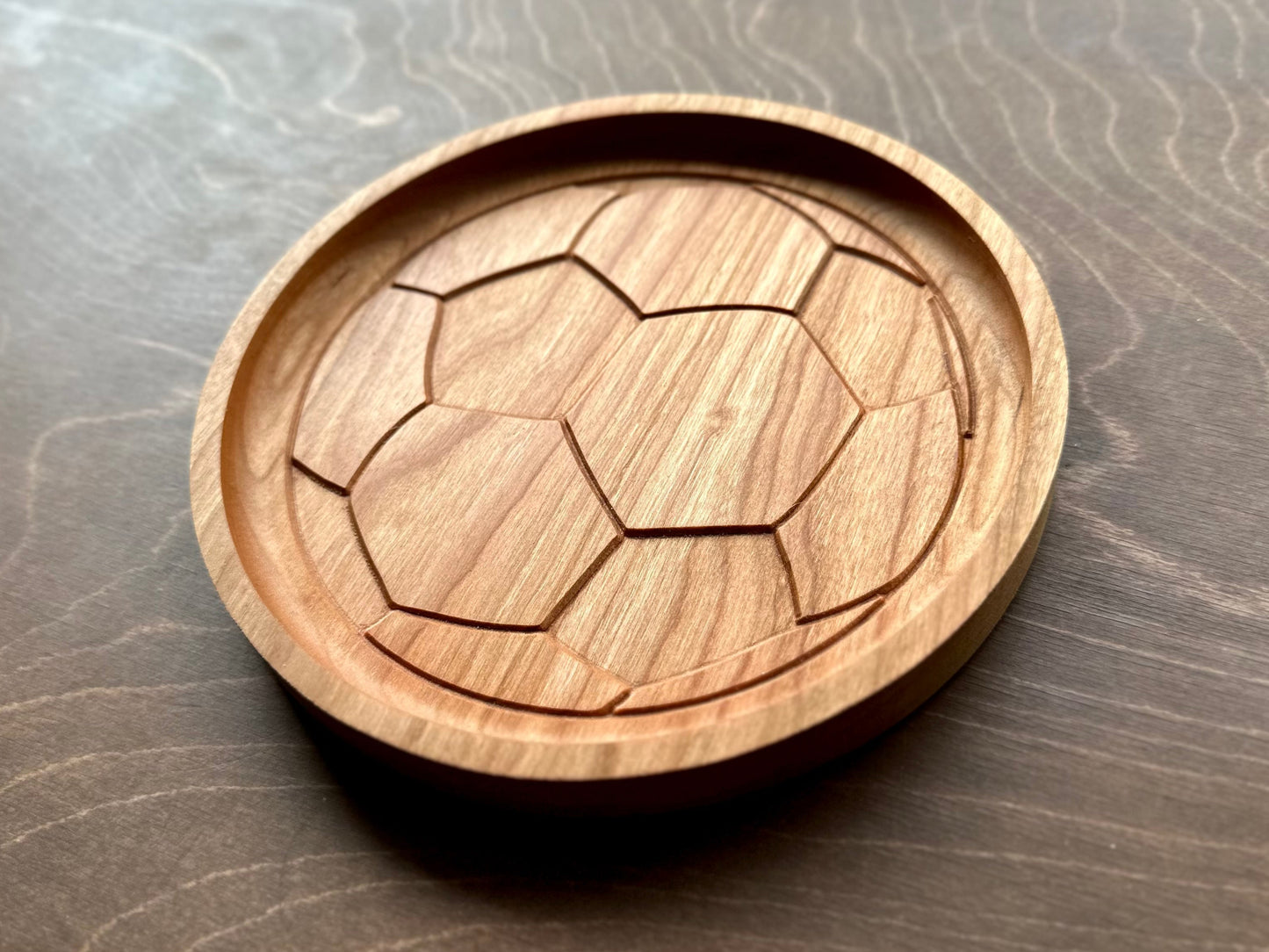Soccer Ball/Football Shape Hardwood Catchall Tray | Trivet | Personalized | Serving Tray | Maple | Cherry | Walnut