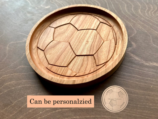 Soccer Ball/Football Shape Hardwood Catchall Tray | Trivet | Personalized | Serving Tray | Maple | Cherry | Walnut
