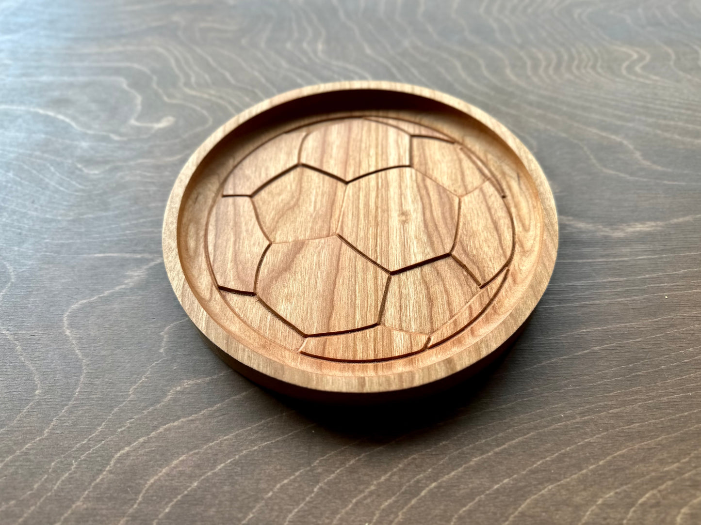 Soccer Ball/Football Shape Hardwood Catchall Tray | Trivet | Personalized | Serving Tray | Maple | Cherry | Walnut