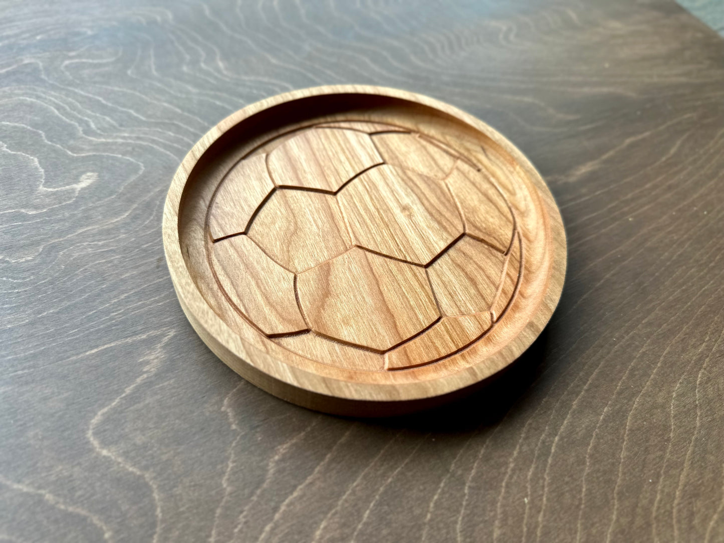 Soccer Ball/Football Shape Hardwood Catchall Tray | Trivet | Personalized | Serving Tray | Maple | Cherry | Walnut