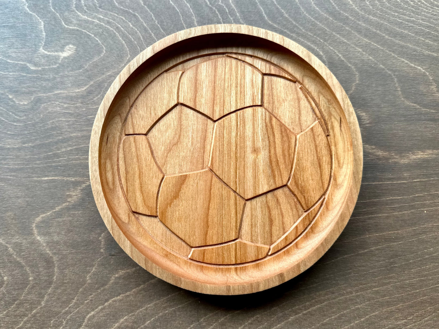 Soccer Ball/Football Shape Hardwood Catchall Tray | Trivet | Personalized | Serving Tray | Maple | Cherry | Walnut