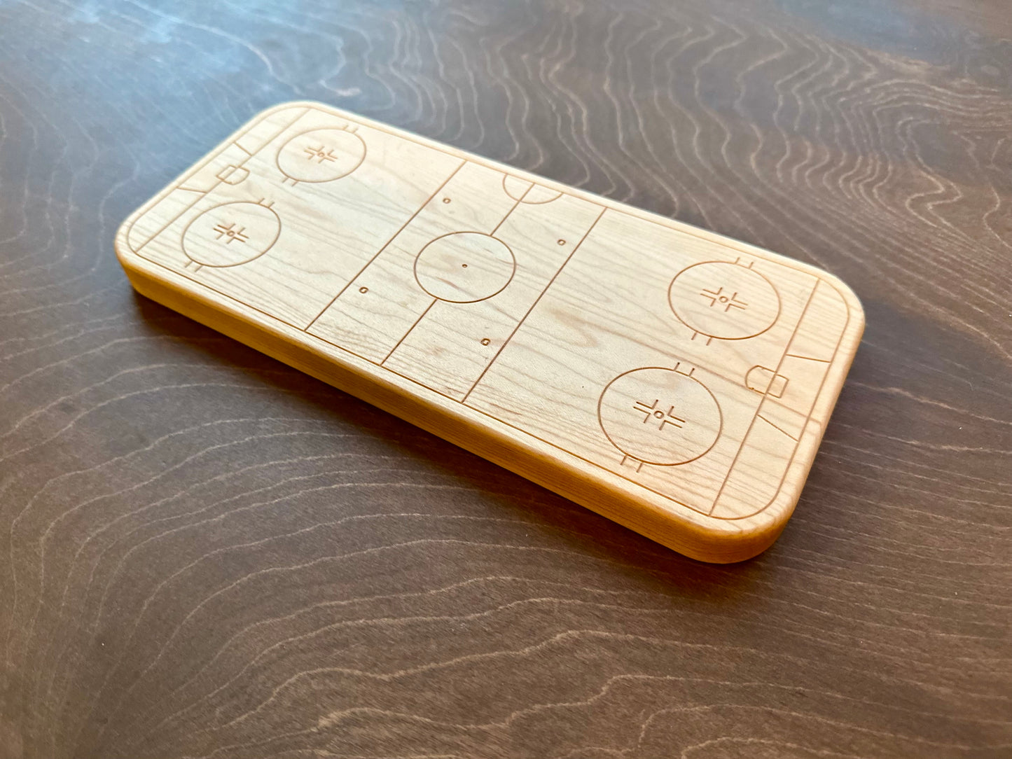 Hockey Rink Shape Hardwood Catchall Tray | Trivet | Serving Board | Charcuterie | Own Logo | Maple | Cherry | Walnut | Custom | Personalized