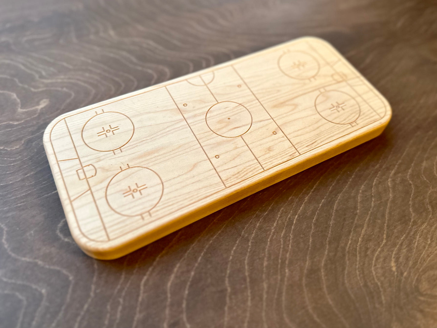 Hockey Rink Shape Hardwood | Trivet | Catchall Tray | Serving Board | Charcuterie | Own Logo | Maple | Cherry | Walnut | Custom | Personalized