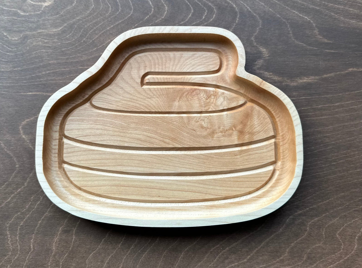 Curling Stone Shape Hardwood Tray | Trivet | Personalized | Catchall Tray | Serving Board | Charcuterie | Maple | Cherry | Walnut