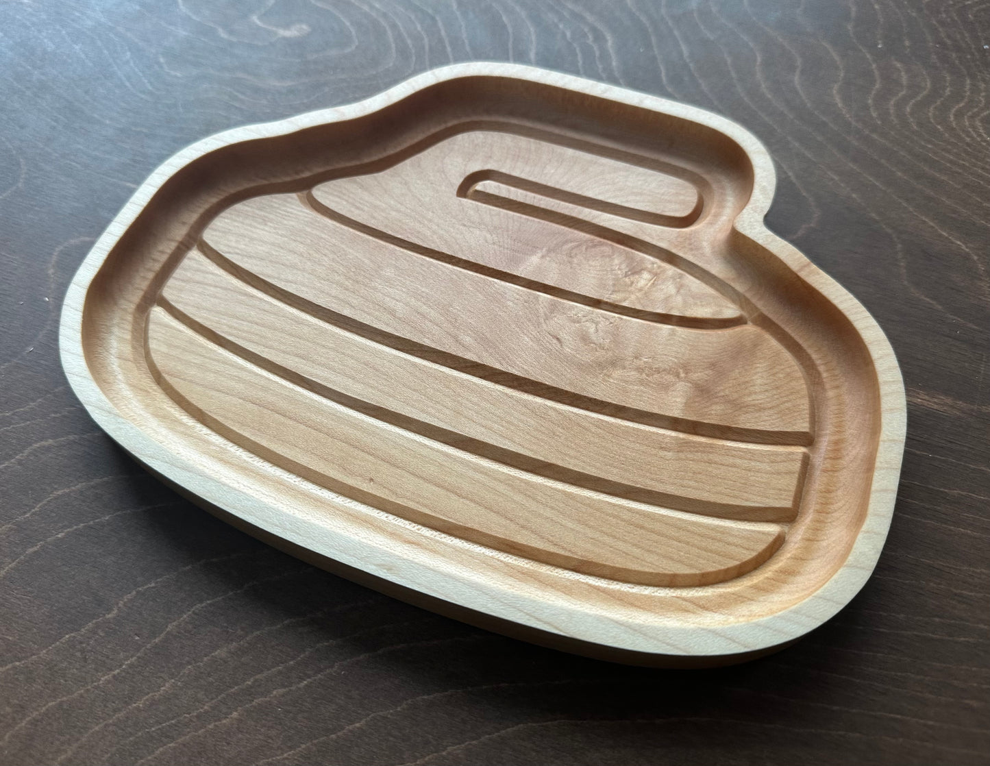 Curling Stone Shape Hardwood Tray | Trivet | Personalized | Catchall Tray | Serving Board | Charcuterie | Maple | Cherry | Walnut