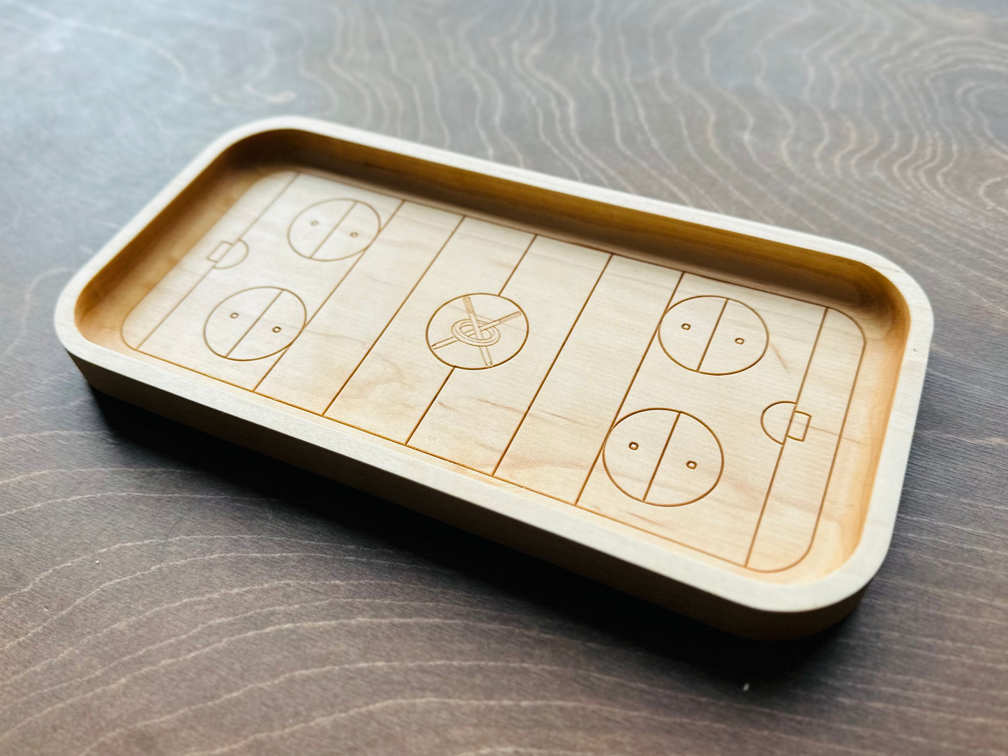 Ringette Rink Shape Hardwood Trivet | Catchall Tray | Serving Board | Charcuterie | Own Logo | Maple | Cherry | Walnut | Custom | Personalized