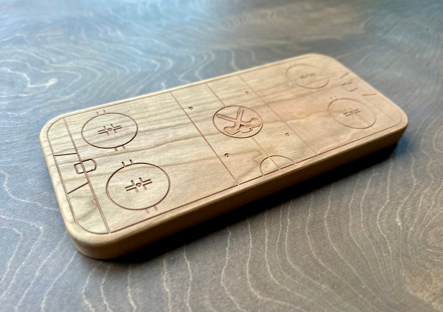 Hockey Rink Shape Hardwood | Trivet | Catchall Tray | Serving Board | Charcuterie | Own Logo | Maple | Cherry | Walnut | Custom | Personalized