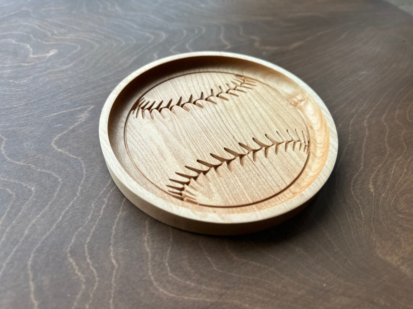 Baseball Shape Hardwood Catchall Tray | Trivet | Personalized | Serving Tray | Custom | Maple | Cherry | Walnut | Softball
