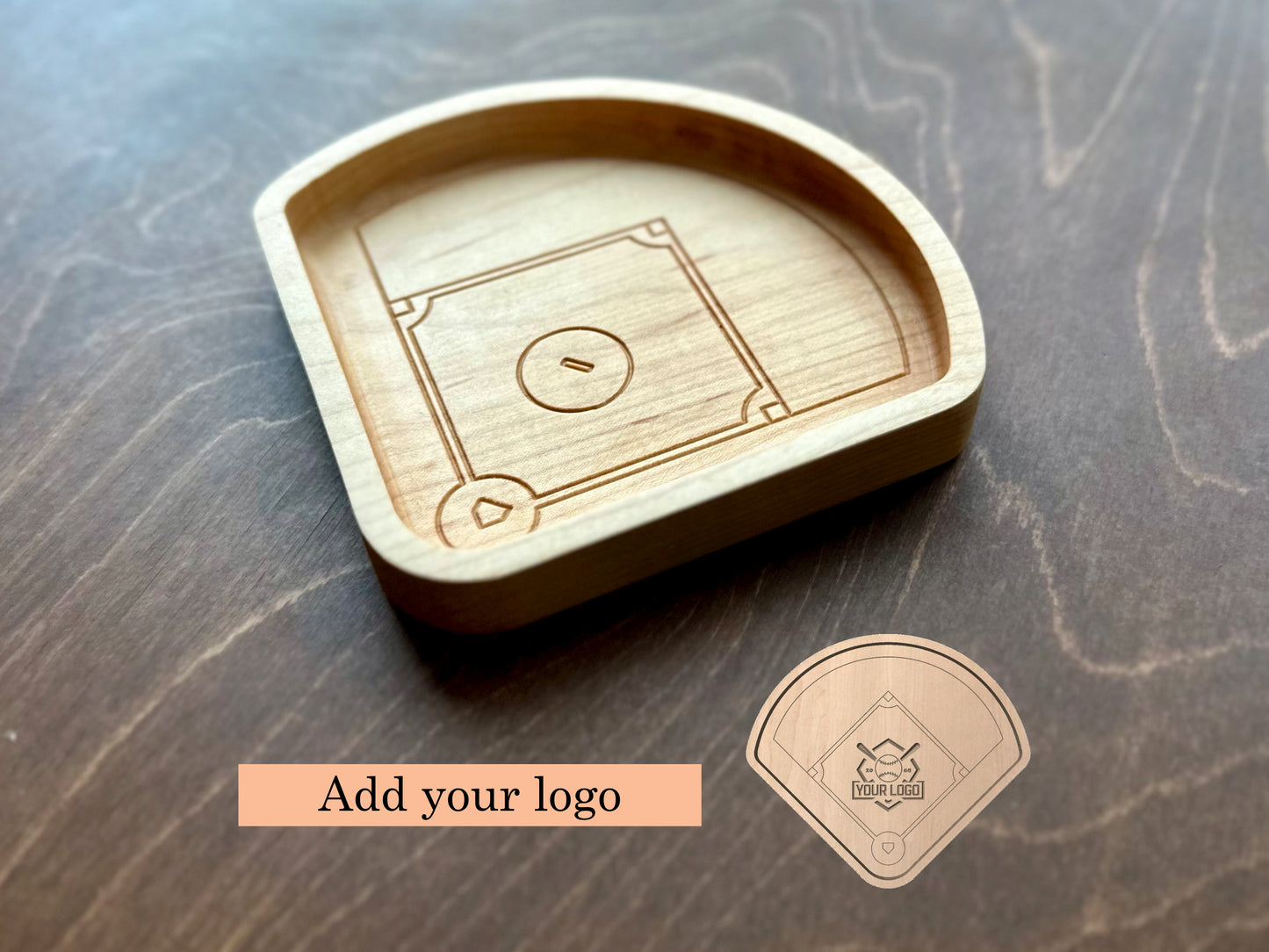 Baseball Diamond Shape Hardwood Catchall Tray | Trivet | Serving Board | Charcuterie | Personalized | Logo | Maple | Cherry | Walnut | Baseball Field