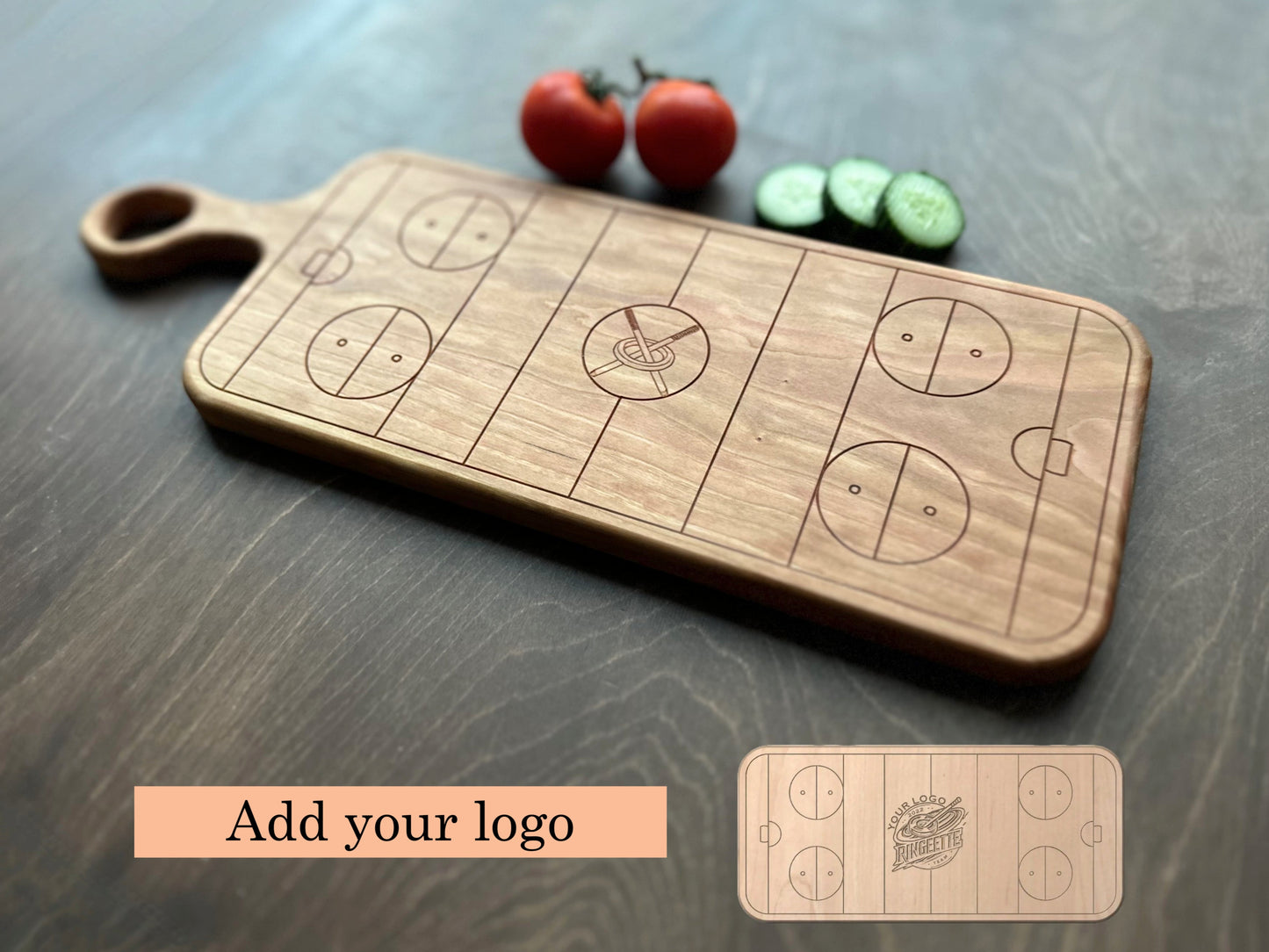 Ringette Rink Shape Charcuterie Board | Cutting Board | Serving Cheese Board | Own Logo | Maple | Cherry | Walnut | Custom | Personalized