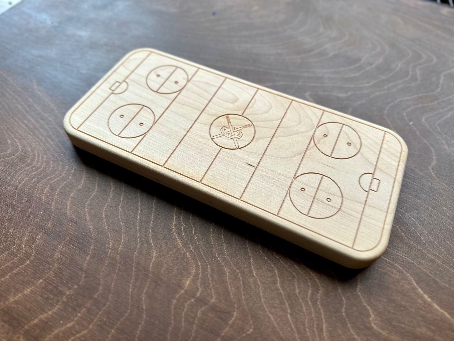 Ringette Rink Shape Hardwood Trivet | Catchall Tray | Serving Board | Charcuterie | Own Logo | Maple | Cherry | Walnut | Custom | Personalized
