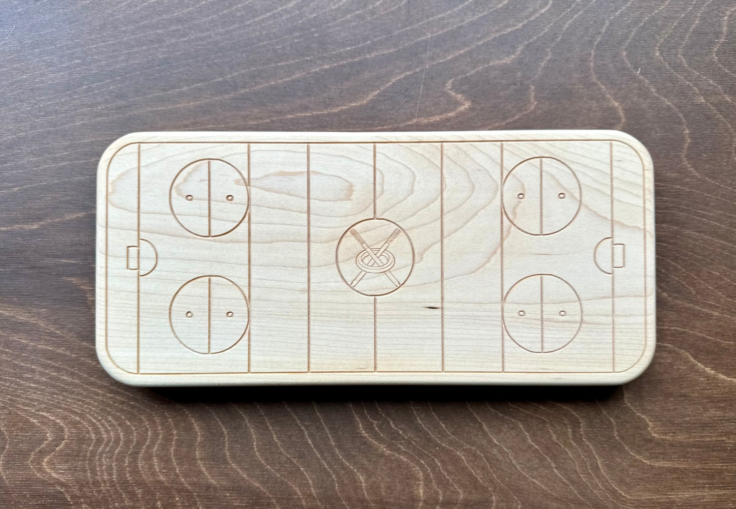 Ringette Rink Shape Hardwood Trivet | Catchall Tray | Serving Board | Charcuterie | Own Logo | Maple | Cherry | Walnut | Custom | Personalized
