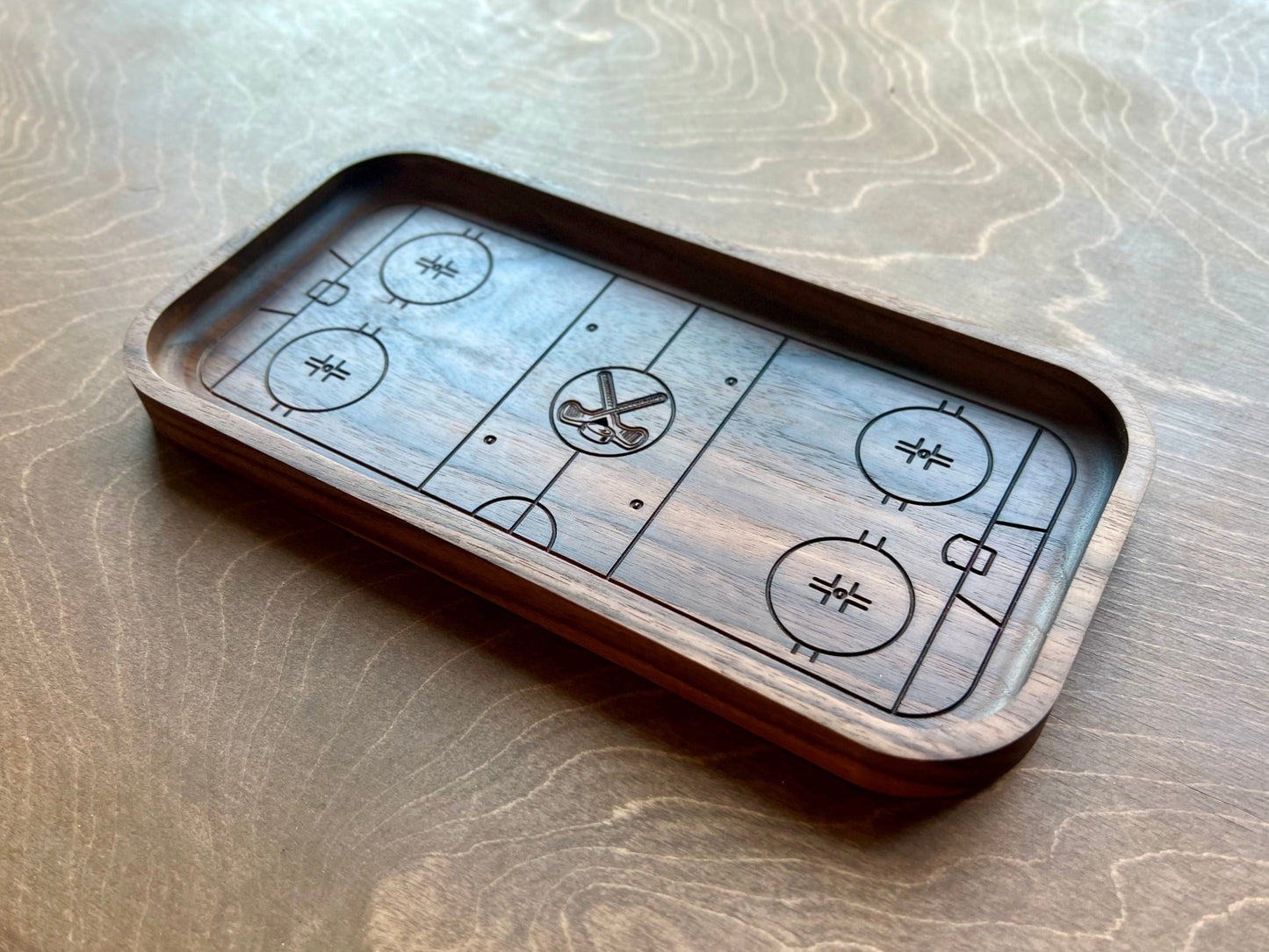Hockey Rink Shape Hardwood Trivet | Catchall Tray | Serving Board | Charcuterie | Own Logo | Maple | Cherry | Walnut | Custom | Personalized