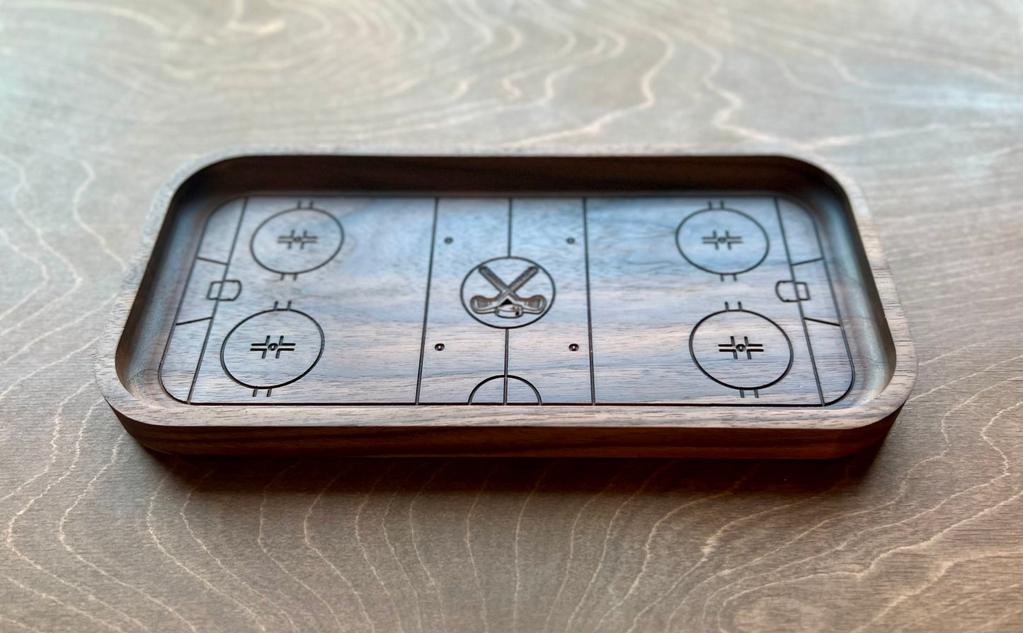 Hockey Rink Shape Hardwood Catchall Tray | Trivet | Serving Board | Charcuterie | Own Logo | Maple | Cherry | Walnut | Custom | Personalized