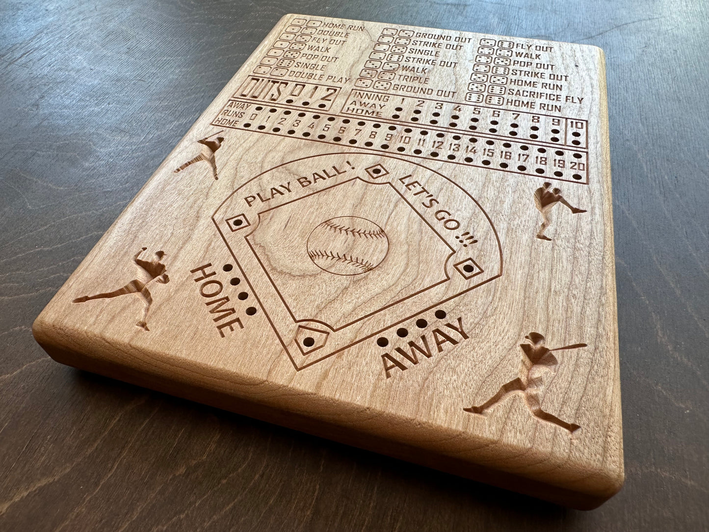 Dice Baseball Board Game | Travel Size | Built-in Storage | Dice Game | Metal Pegs | Personalized | Your Logo | Solid Hardwood
