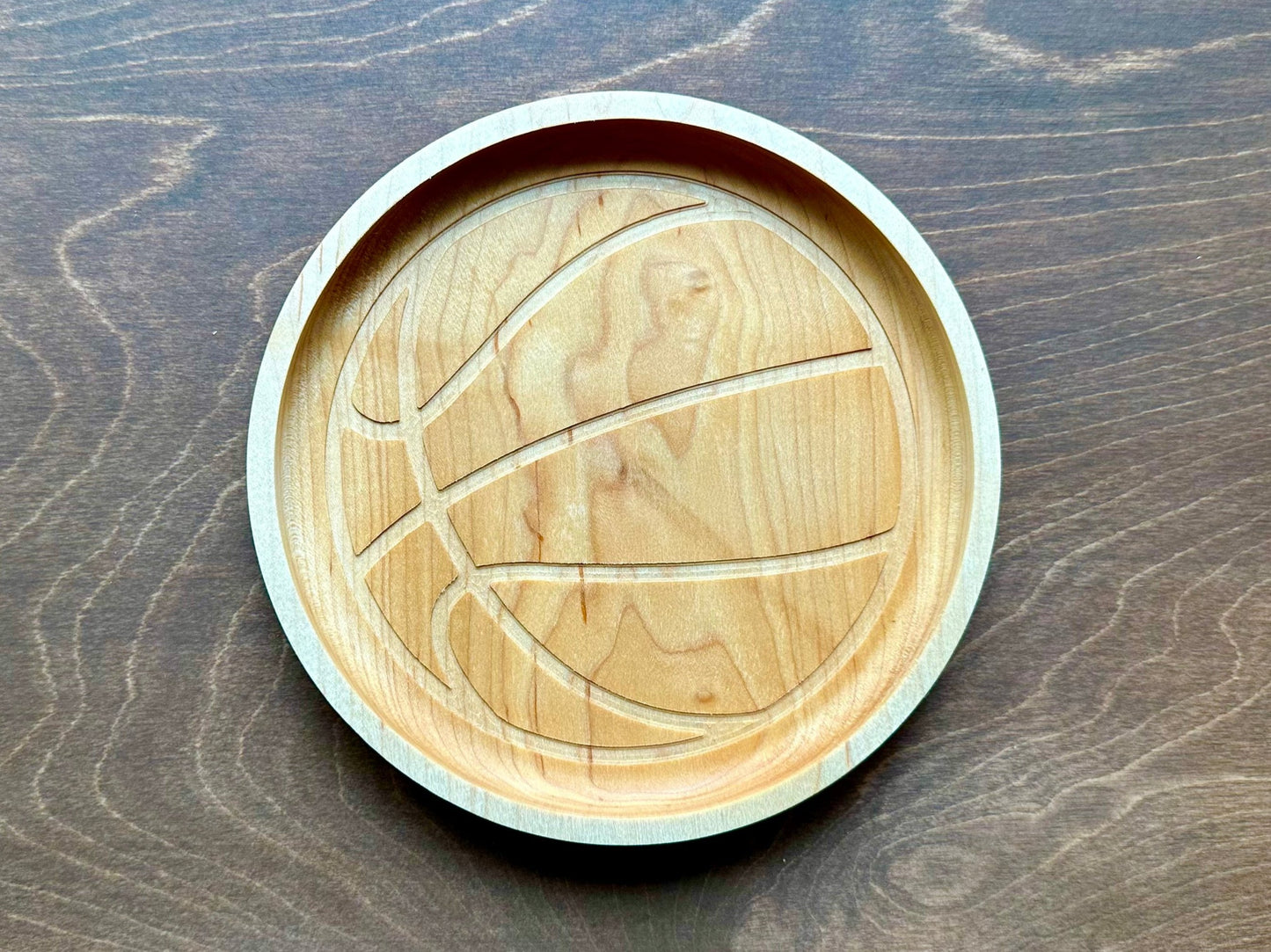 Basketball Shape Hardwood Catchall Tray | Trivet | Personalized | Serving Tray | Maple | Cherry | Walnut`