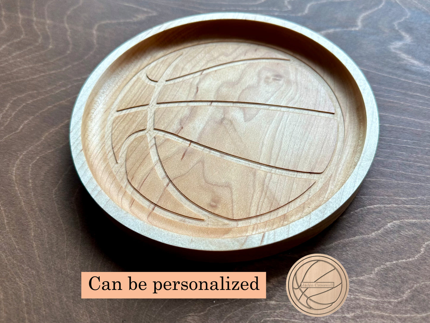 Basketball Shape Hardwood Catchall Tray | Trivet | Personalized | Serving Tray | Maple | Cherry | Walnut`