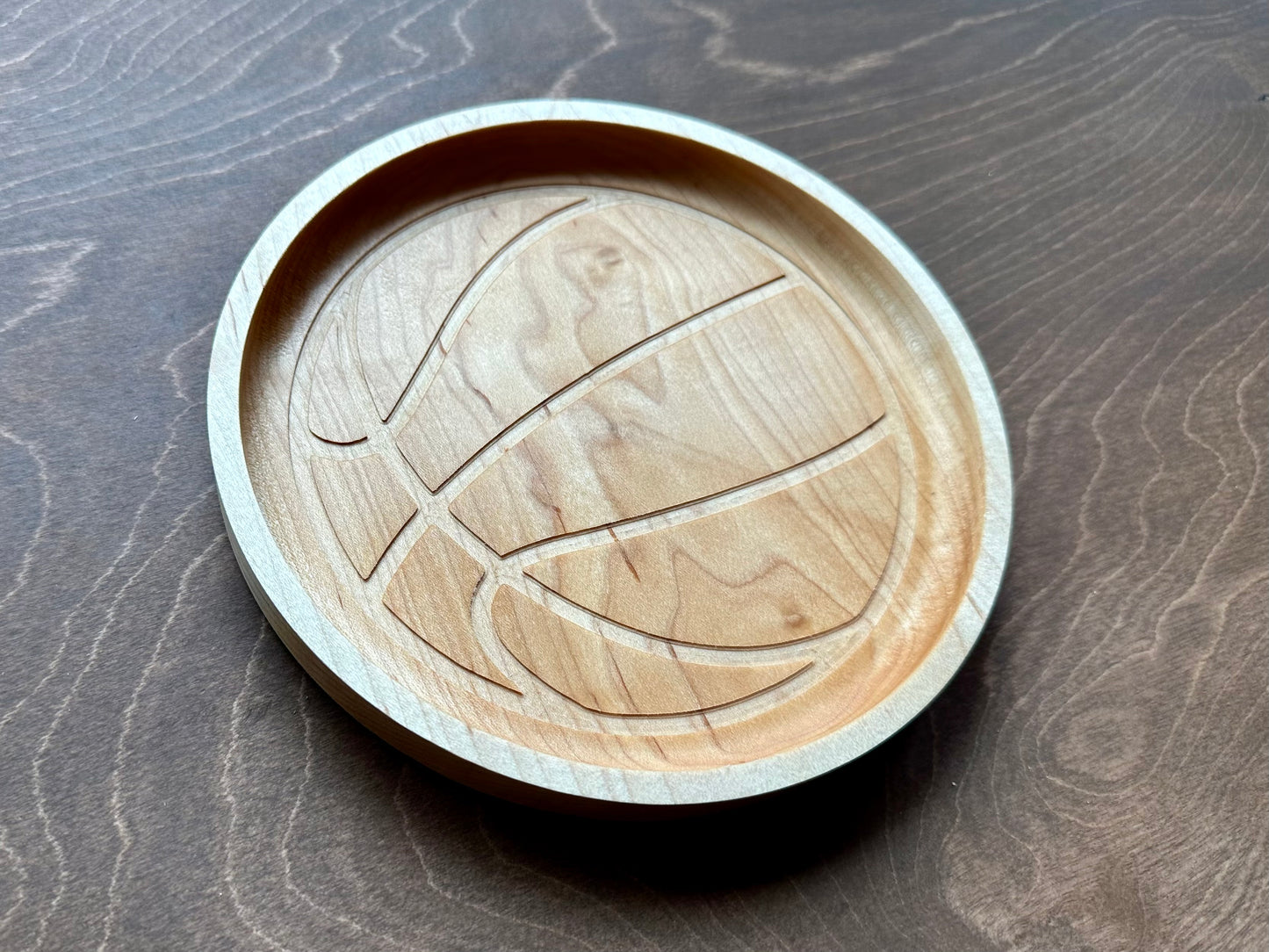 Basketball Shape Hardwood Catchall Tray | Trivet | Personalized | Serving Tray | Maple | Cherry | Walnut`