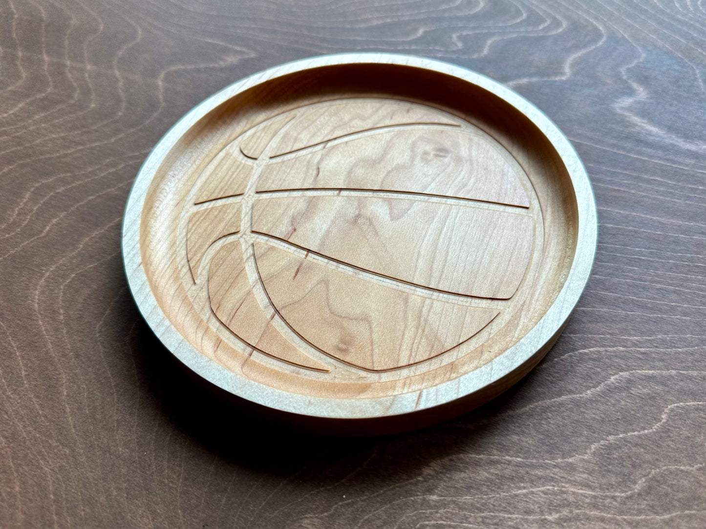 Basketball Shape Hardwood Catchall Tray | Trivet | Personalized | Serving Tray | Maple | Cherry | Walnut`