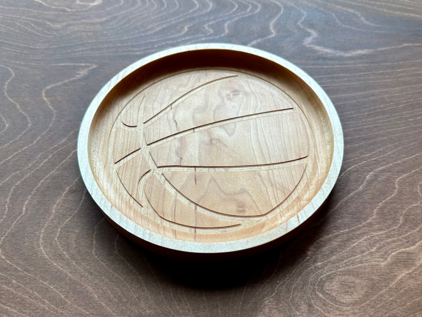 Basketball Shape Hardwood Catchall Tray | Trivet | Personalized | Serving Tray | Maple | Cherry | Walnut`
