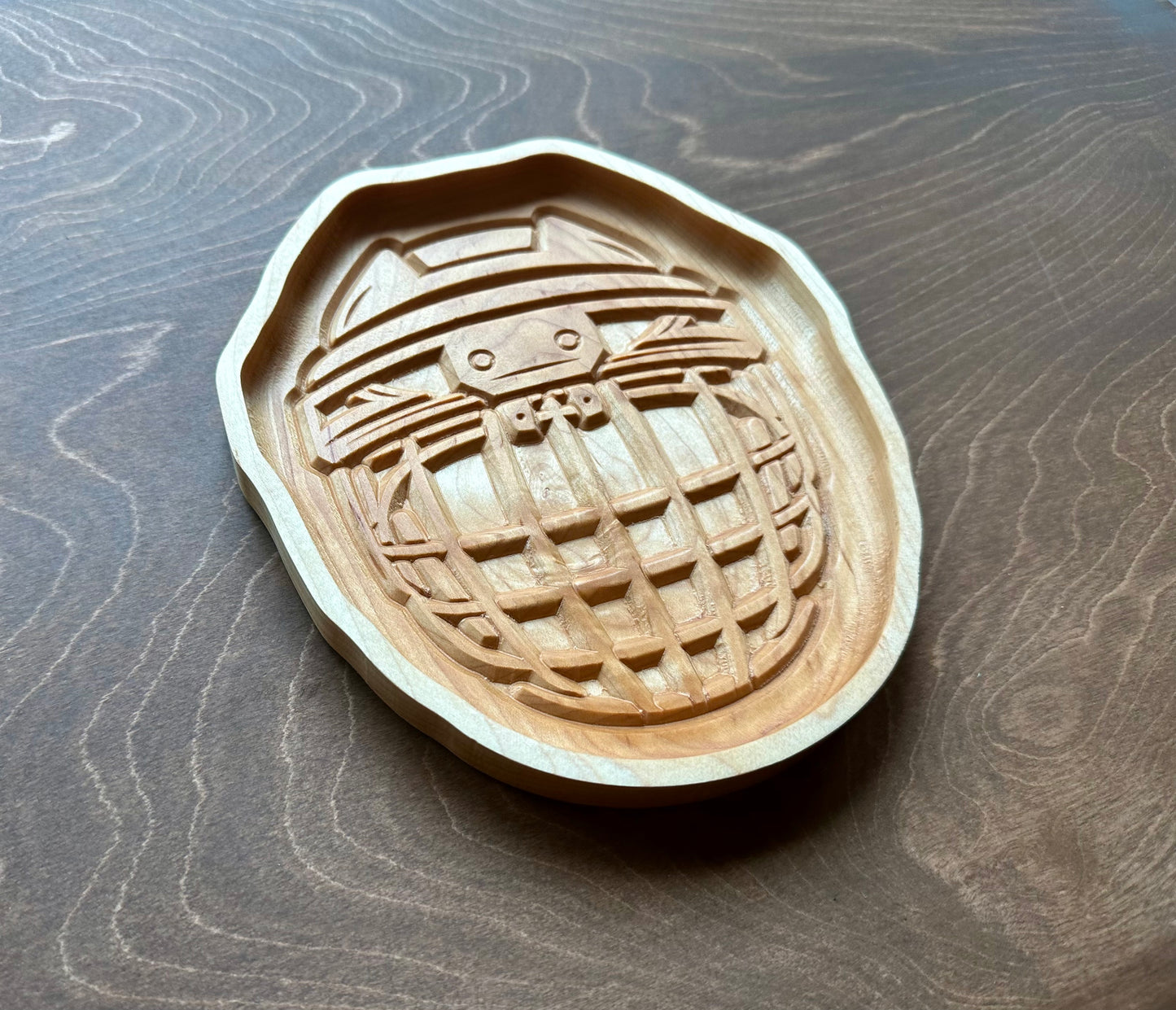 Hockey Helmet Shape Hardwood Catchall Tray | Trivet | Personalized | Serving Tray | Maple | Cherry | Walnut | Wood Sign