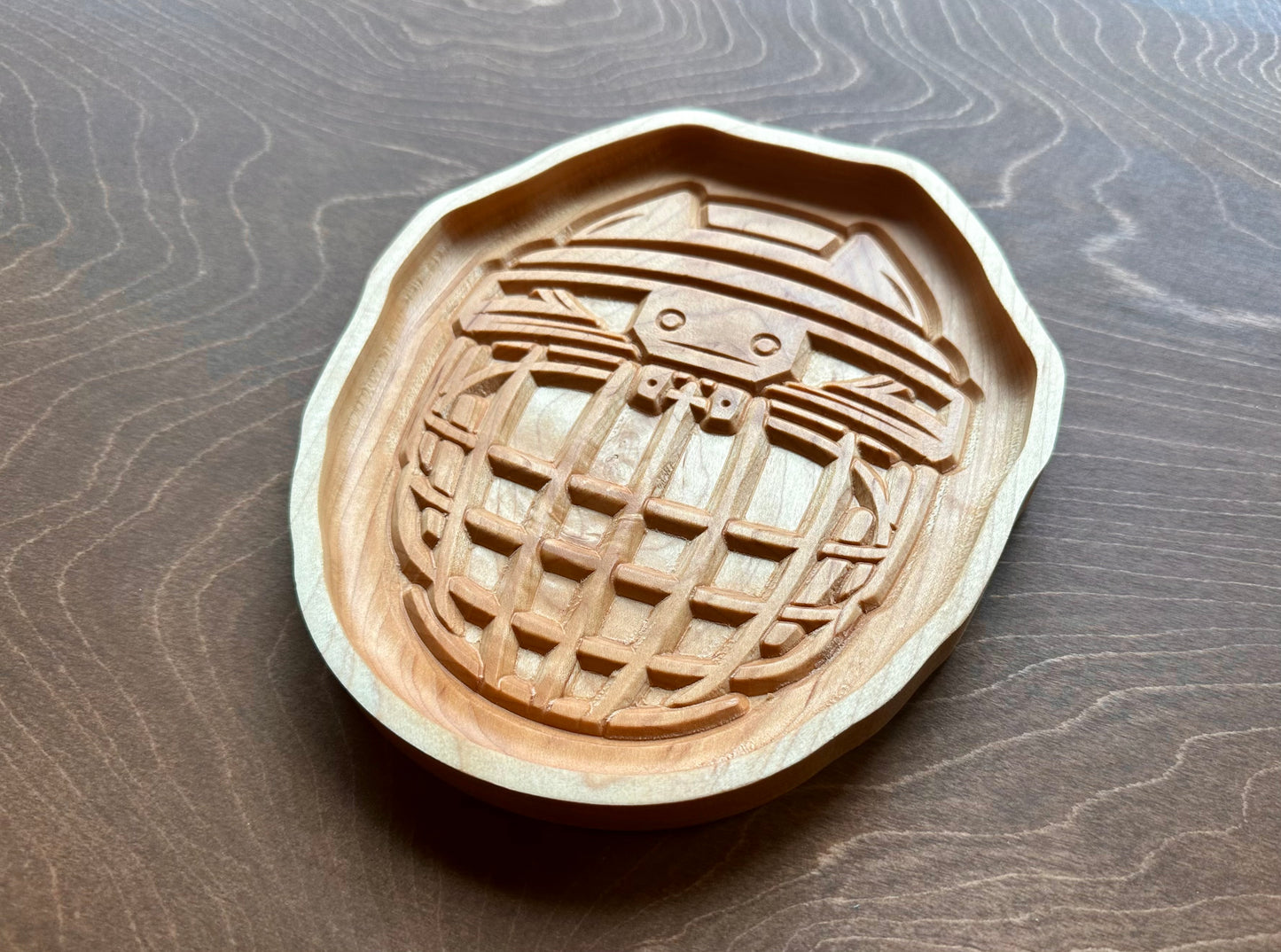 Hockey Helmet Shape Hardwood Catchall Tray | Trivet | Personalized | Serving Tray | Maple | Cherry | Walnut | Wood Sign