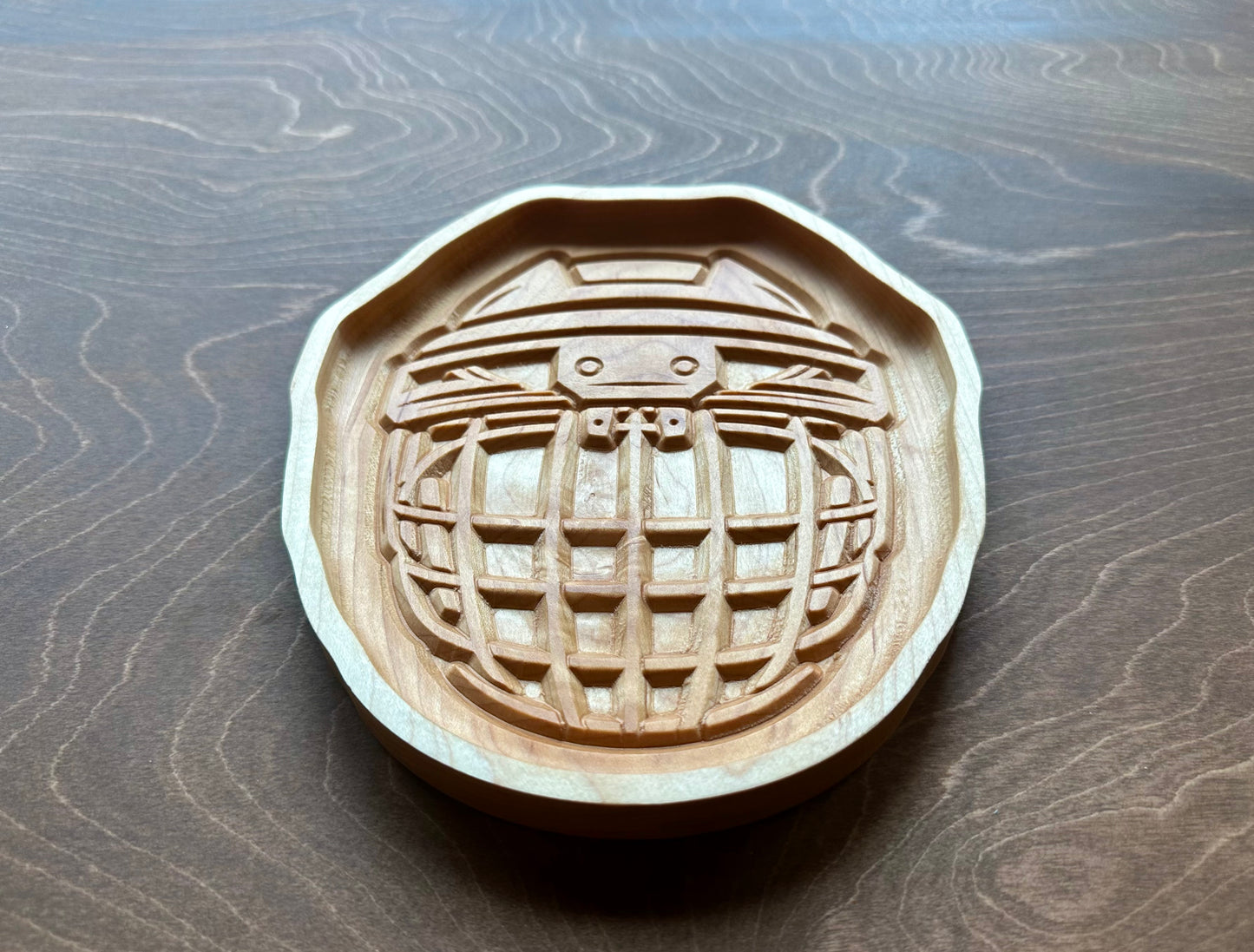 Hockey Helmet Shape Hardwood Catchall Tray | Trivet | Personalized | Serving Tray | Maple | Cherry | Walnut | Wood Sign